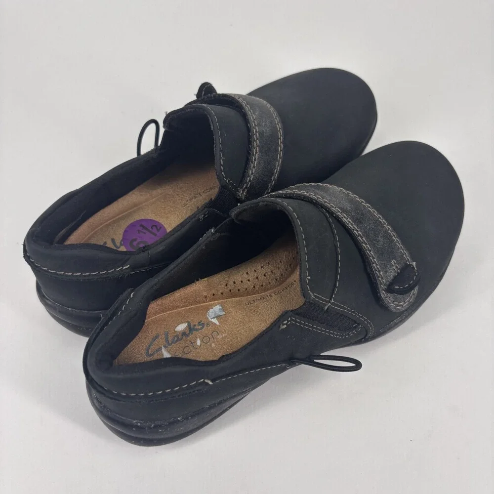 Clarks Roseville Dot Loafers Women's‎ US 5.5 Black Leather Comfort Slip-On Shoes